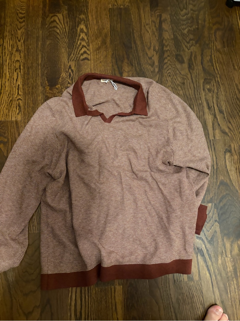 Marine Layer Men's Brick Red Heather V-Neck Polo Sweater